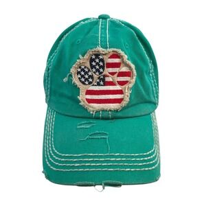 KBETHOS Vintage Teal Green Distressed Paw Print American Flag Baseball Cap Hat